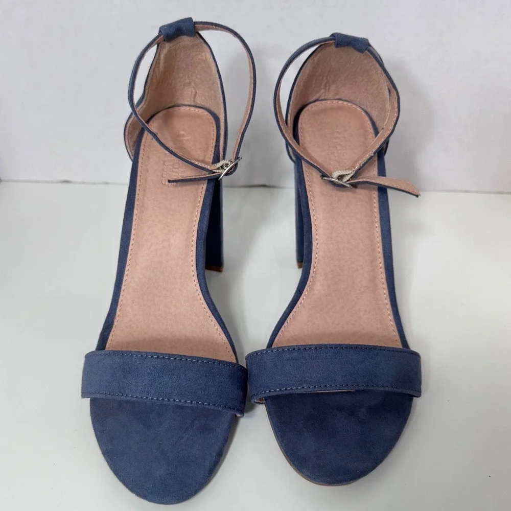 Charlotte Russe Prom Chic Block Heel Ankle Strap Sandals Womens Size 8 Blue Shoe